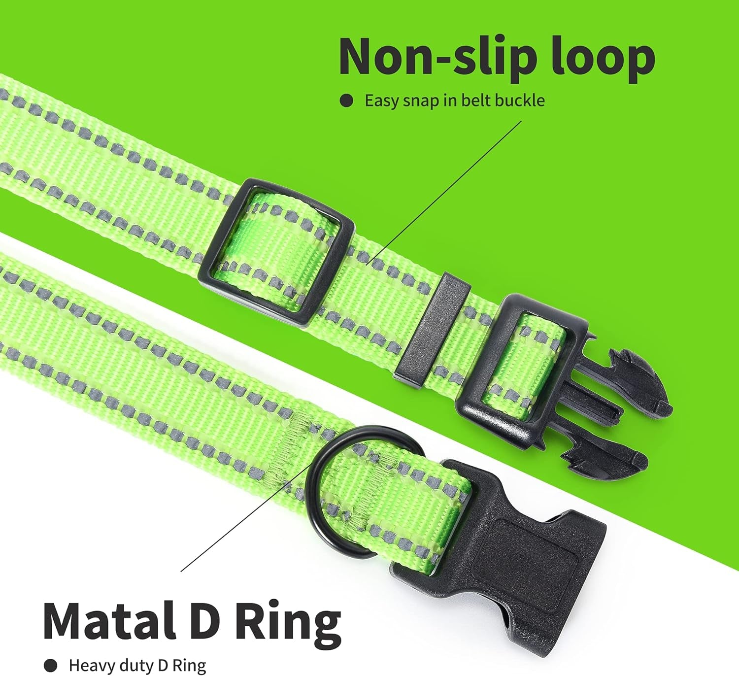 Reflective Dog Collar, Basic Dog Collars Adjustable Quick Release, Soft Nylon Pet Collar with Metal D-Ring for Small Medium Large Dogs (Lime, S Neck11-15")