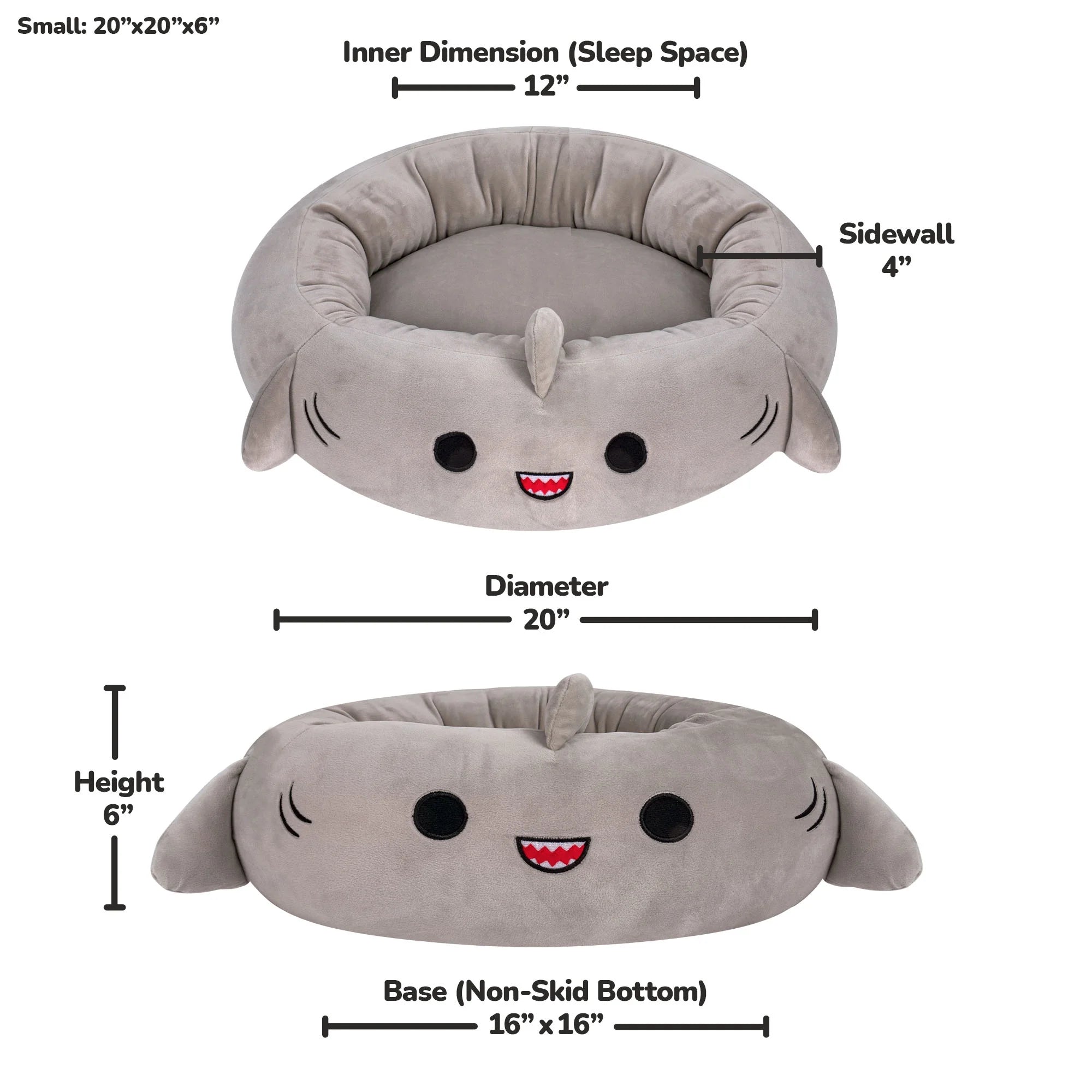 20 Inch Gray Shark Pet Bed - Small Ultra Soft Plush Pet Bed