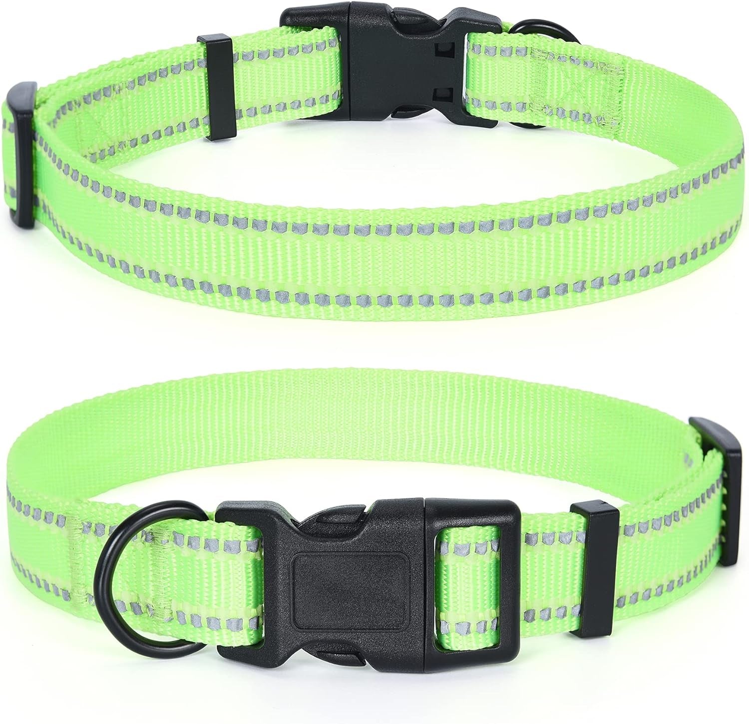 Reflective Dog Collar, Basic Dog Collars Adjustable Quick Release, Soft Nylon Pet Collar with Metal D-Ring for Small Medium Large Dogs (Lime, S Neck11-15